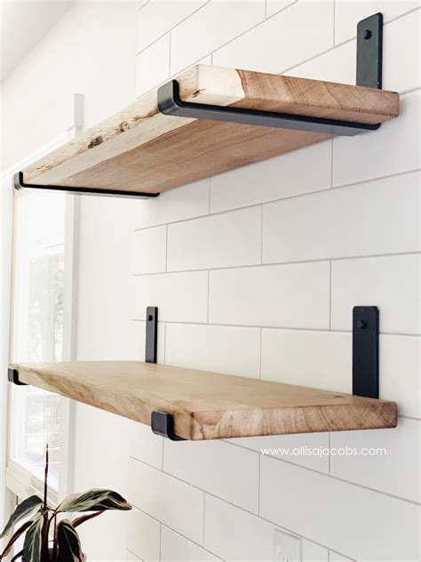 wooden shelves with black metal brackets|solid wood shelves with brackets.